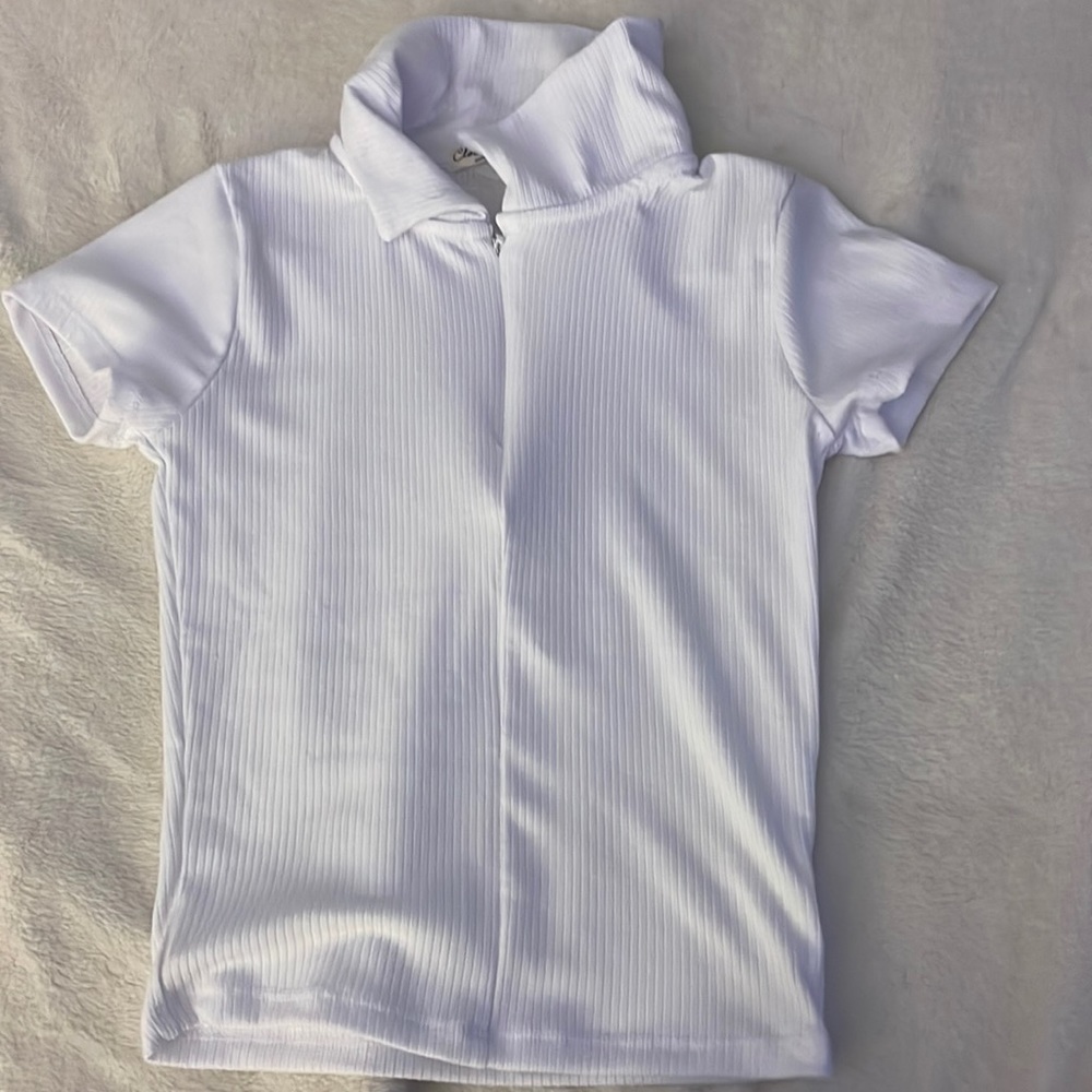 White/textured/small/cloud dancer/cotton/textured/polo/zipper